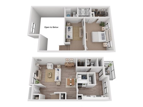 Floor plan for 1 bed, 1.5 baths, 1221 sqft
